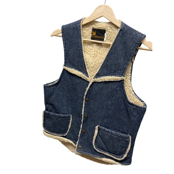 Weathercaster Vintage 70's Denim Sherpa Lined Western Vest - Picture 1 of 7